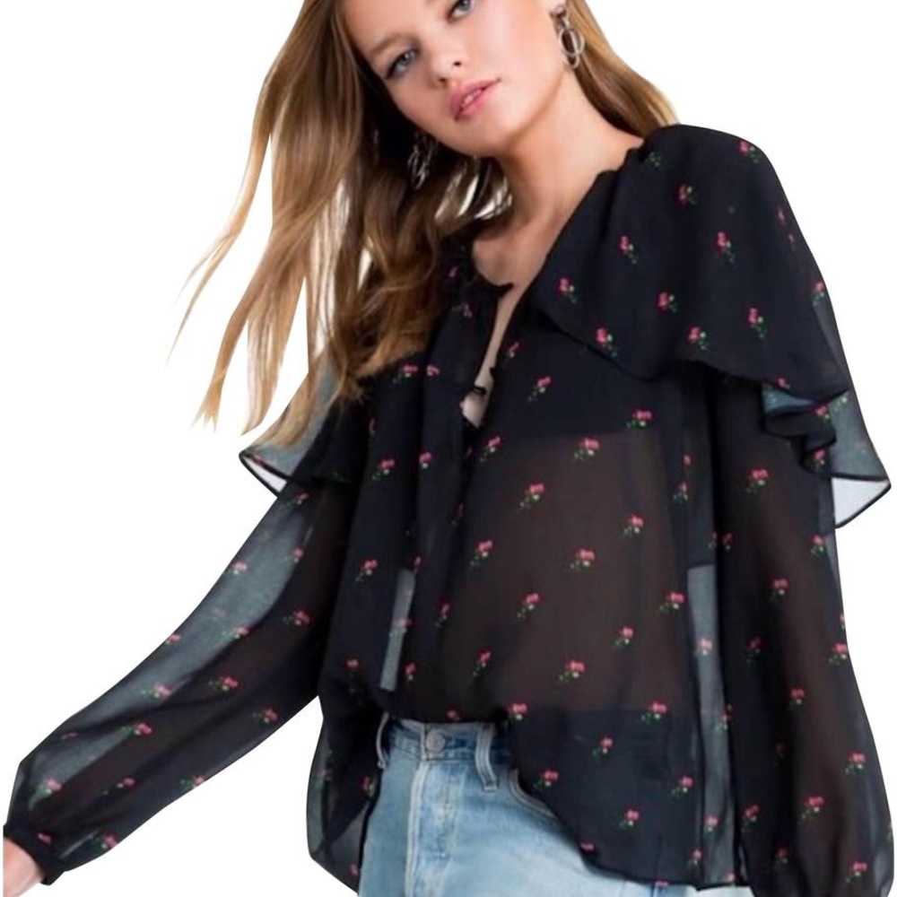 Wildfox Bethany ruffle floral blouse, size m